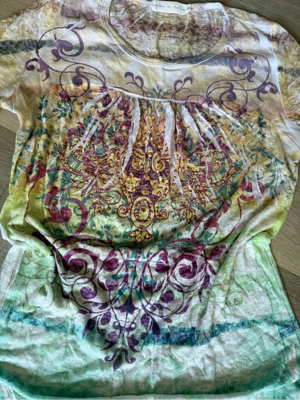 Color in Motion Y2K Rhinestone Graphic Tunic Top Medium - Picture 6 of 7